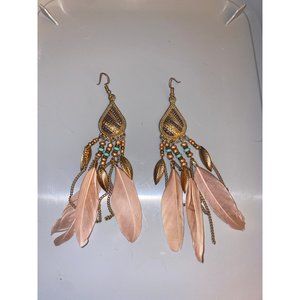 Boho earrings pink feather